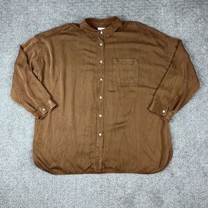 Pure Jill Shirt Womens XL Brown Button Up Oversized Top Bohemian Relaxed Fit